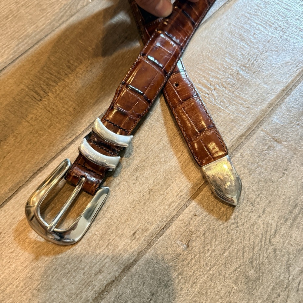 Brighton Onyx Brown Croc Embossed Leather Belt Women's Small Size 30 Made USA
